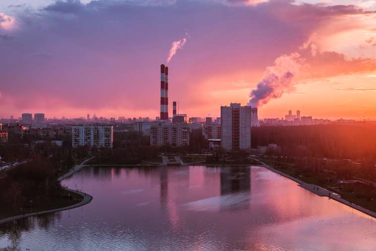 production site with pink clouds