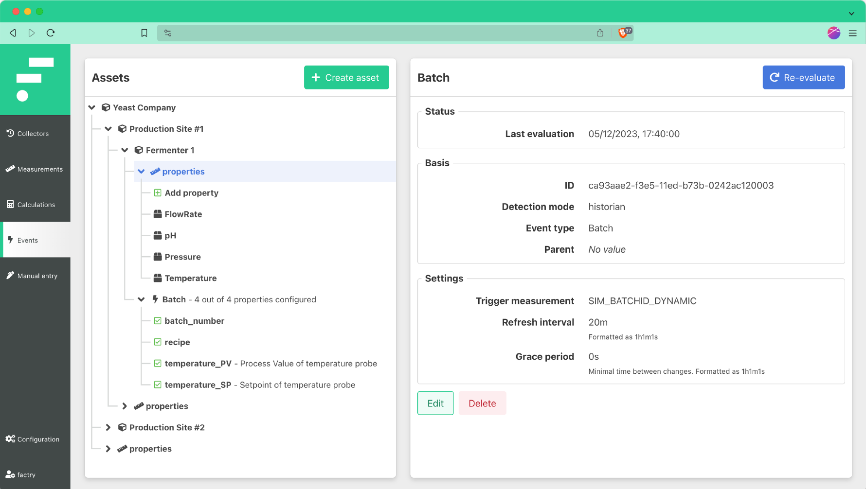 Factry Historian Administration interface