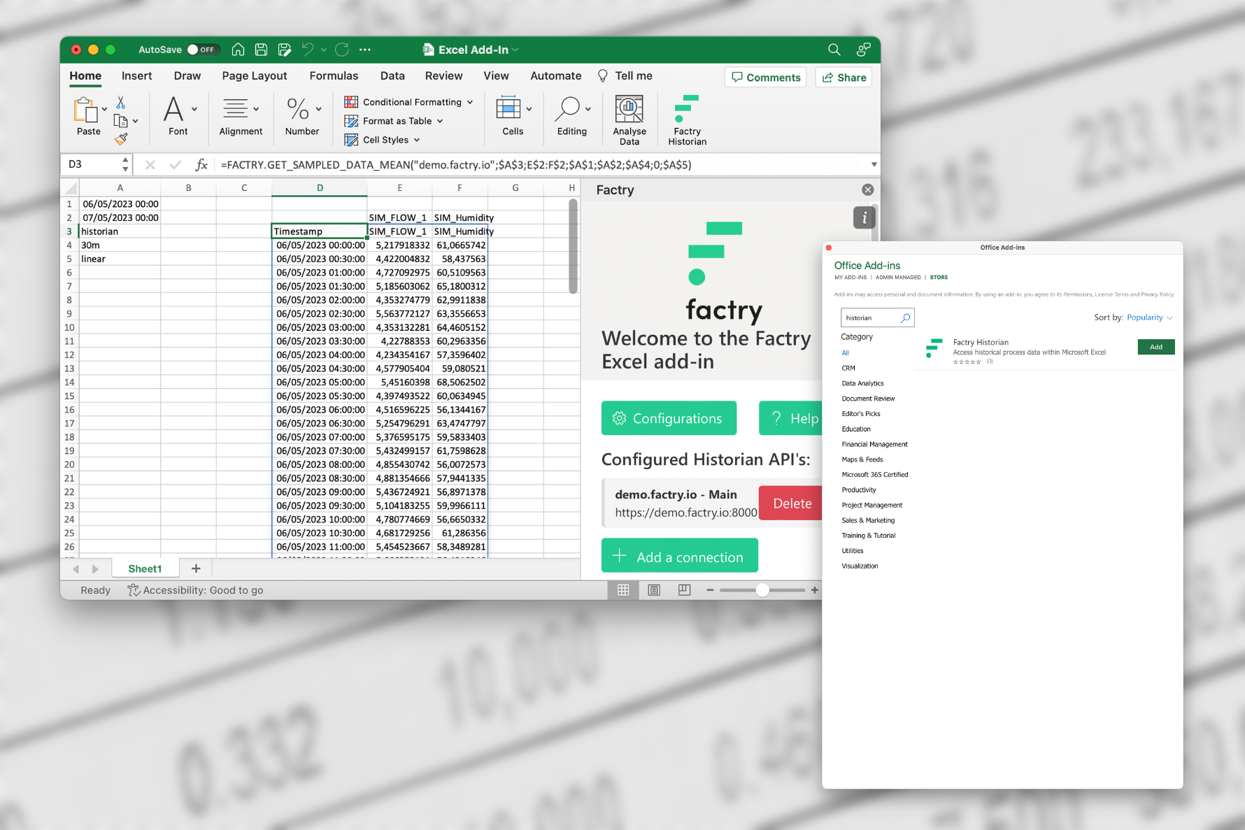 The Excel add-in