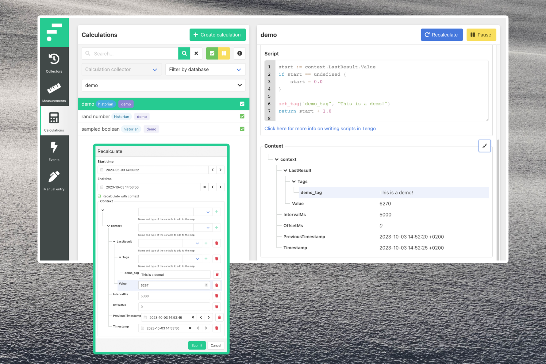 Enhanced calculation context