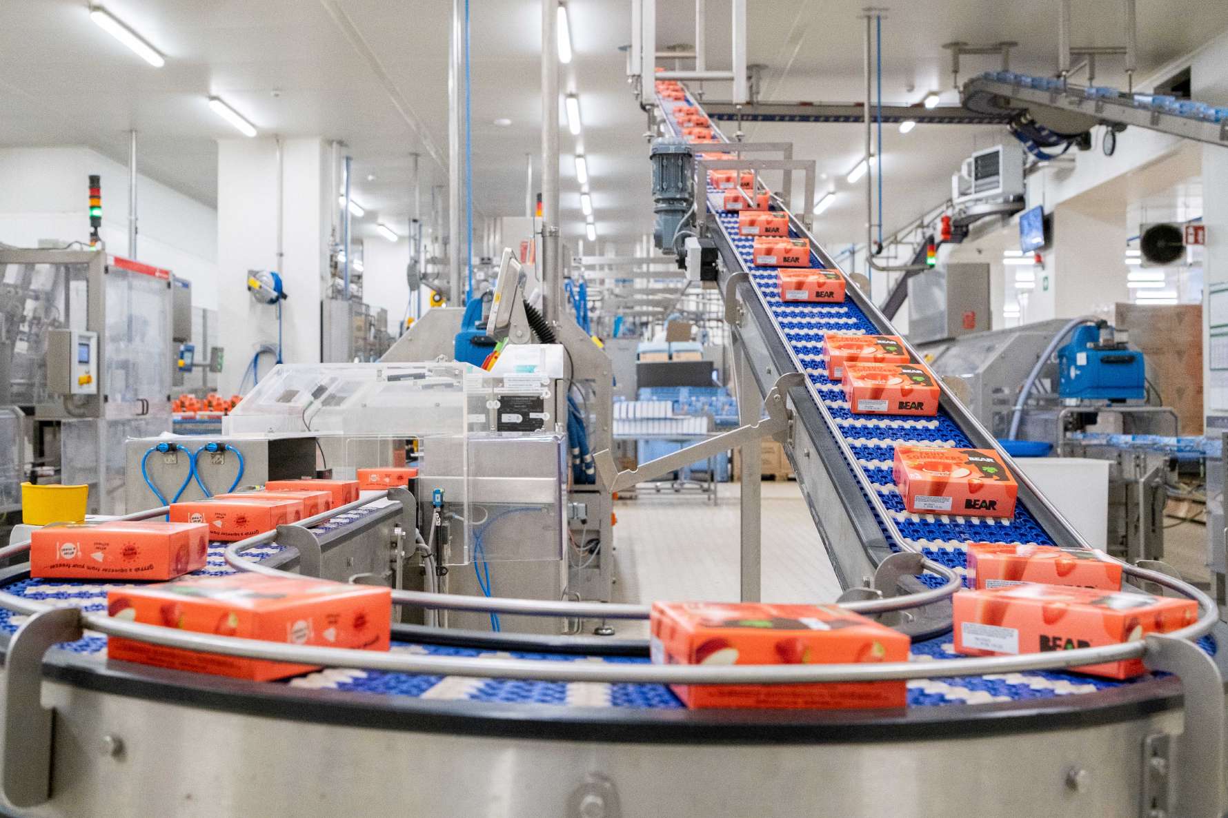 Boxes of ice cream on a transport belt